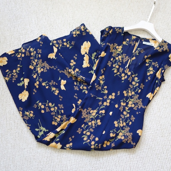 Reformation Floral Midi Dress in Navy and Yellow - Picture 4 of 8